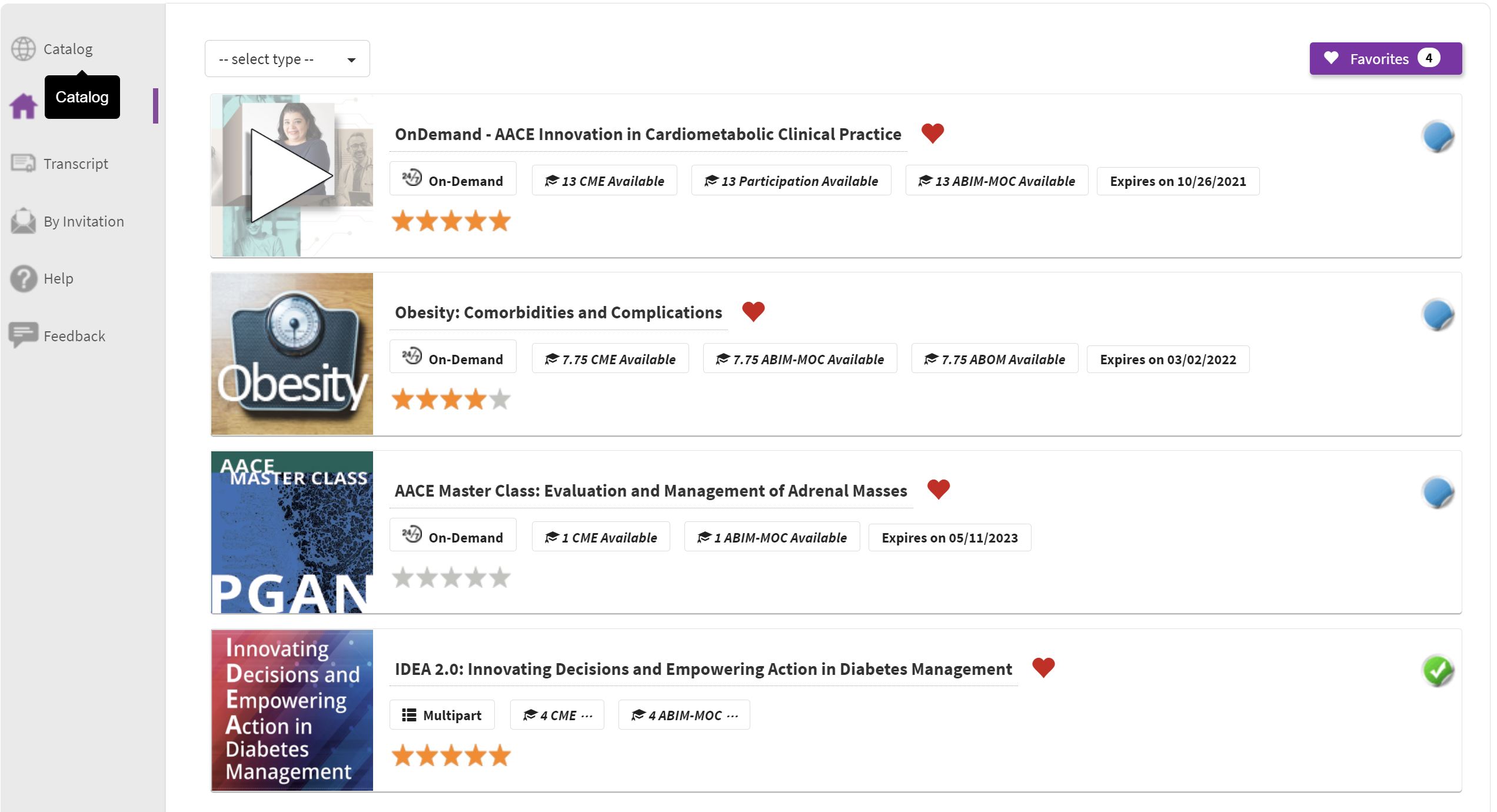 screenshot of AACE's Learning Dashboard
